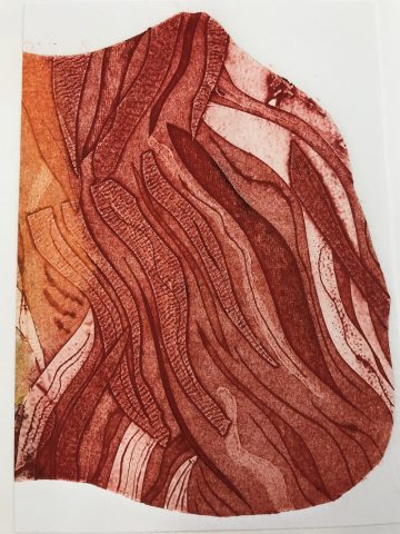 Rust-red Collograph